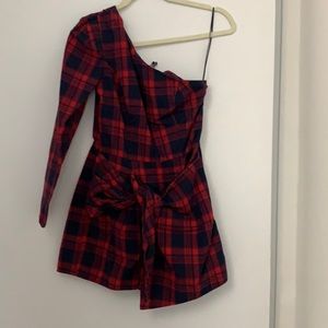 Blue and red plaid romper